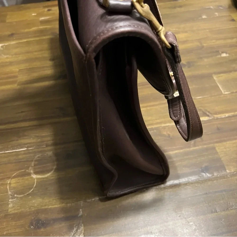 Jack Georges Brown Leather Turn Lock Briefcase Shoulder Bag Messenger
